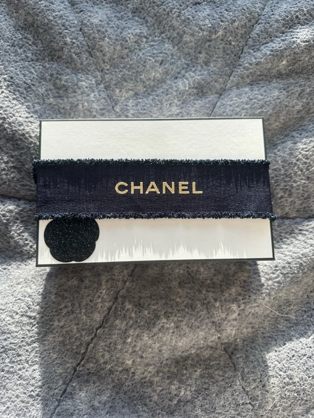 CHANEL White Box with Black Camellia Accent